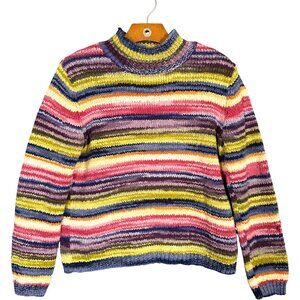 Vintage Talbots 100% Cotton Striped Sweater Mockneck Multicolor Artsy S